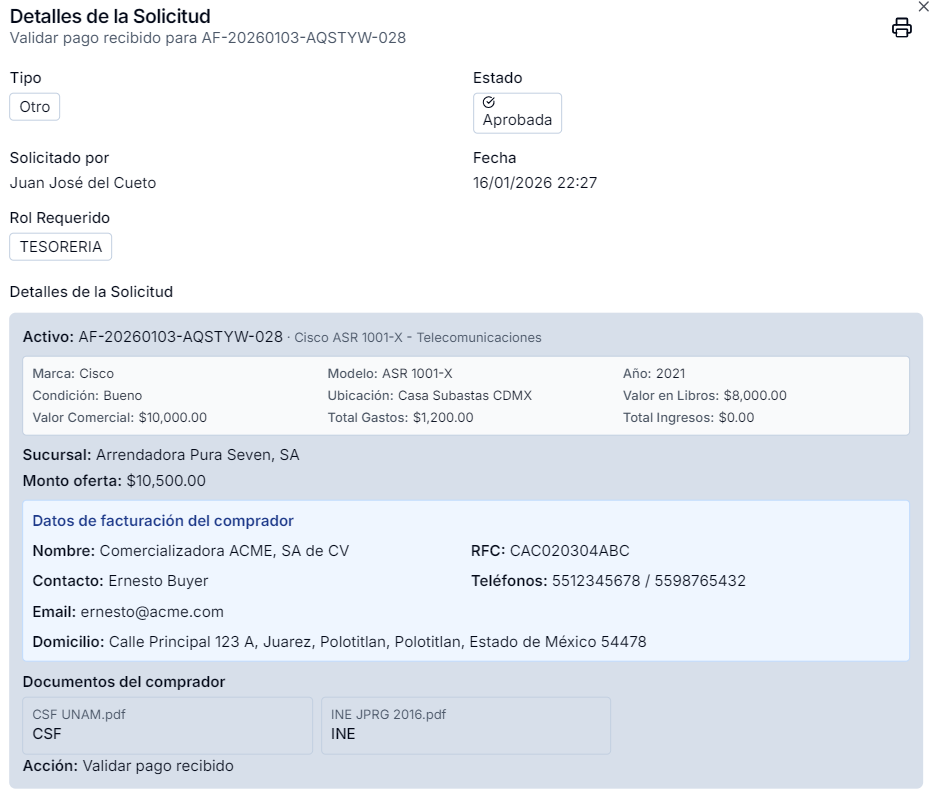 Flujo de aprobación Maker-Checker y validación de tesorería - VIEWSSET